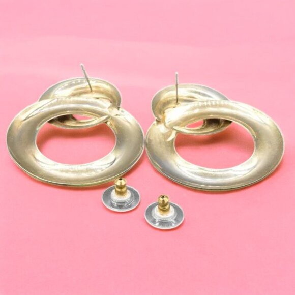 Vintage Earrings Spring Green & Gold Pierced Earrings - Picture 4 of 5